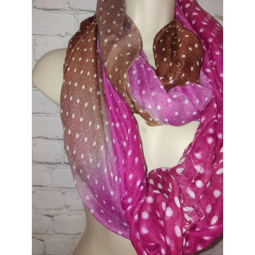 Women's XL Pink/Brown Ombre White Polka Dot Infinity Scarf.